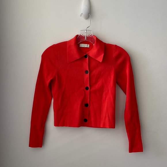 Sandro Paris Cropped Cardigan with Shirt Collar - Picture 2 of 11